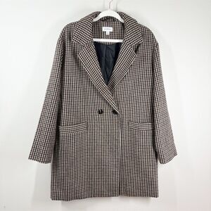 Evereve‎ Betty Blazer Coat Size L Houndstooth Brown Wool Blend Lined Pockets